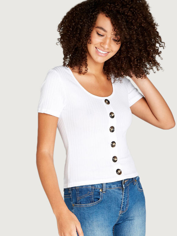 Button Down Ribbed Top, Cream, large