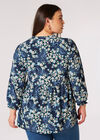 Curve Bluse mit Blumenwirbel, Marineblau, Größe L