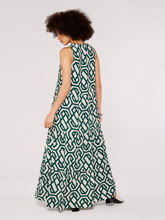 Geometric Tiered Maxi Dress, Green, large