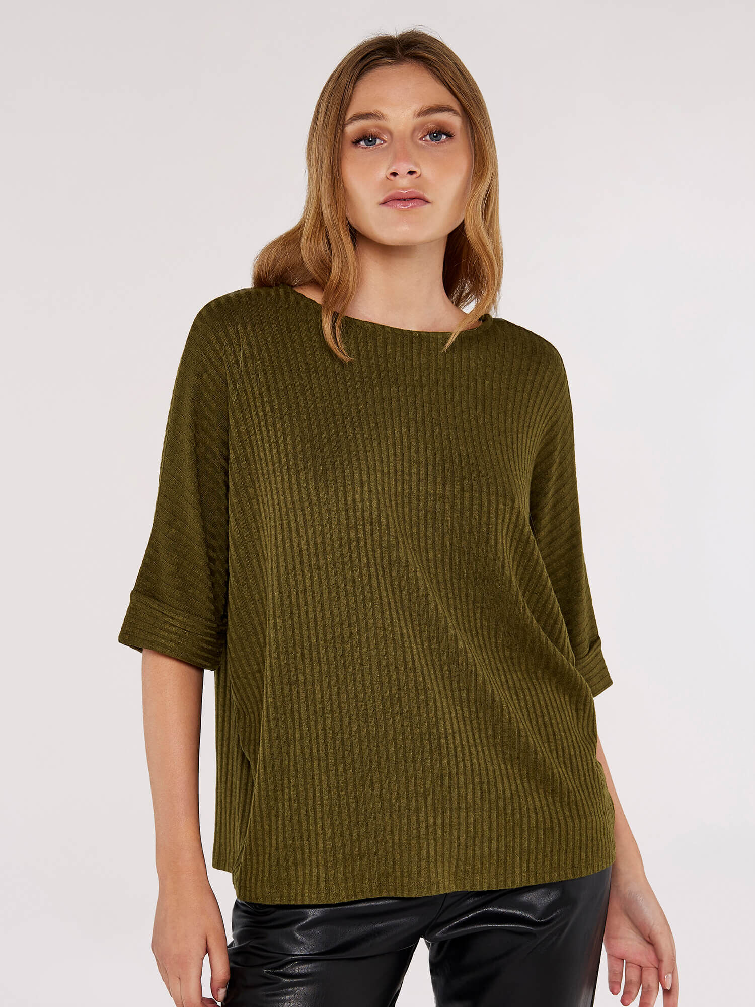Rib Batwing Top Apricot Clothing