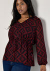 Curve Geo Print Chiffon Blouse, Burgundy, large