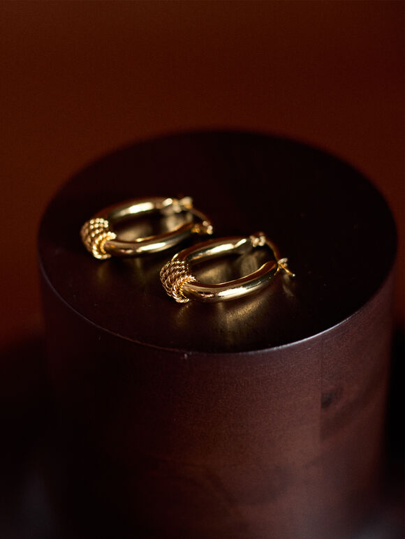 Gold Tone Oval Hoop Earrings, Gold, large