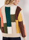 Colour Block Chunky Knit Cable Jumper, Stone, large