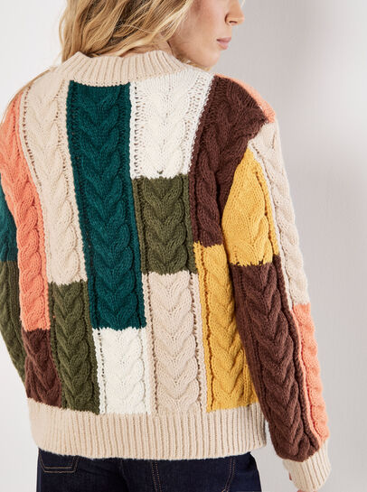 Colour Block Chunky Knit Cable Jumper