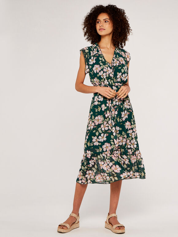 Smock Det Soft Floral Midi Dress Apricot Clothing