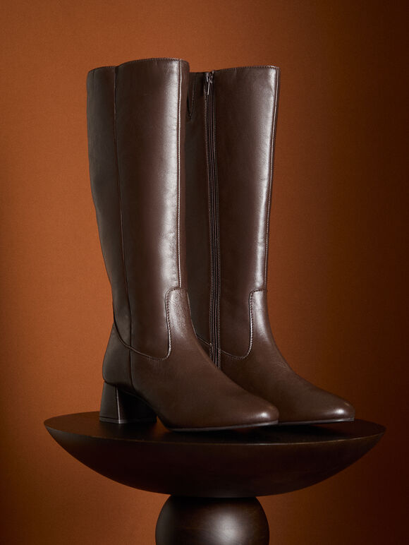 Tall Heeled Chelsea Boots, Brown, large