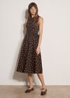 Polka Dot A-Line Cotton Midi Dress, Brown, large