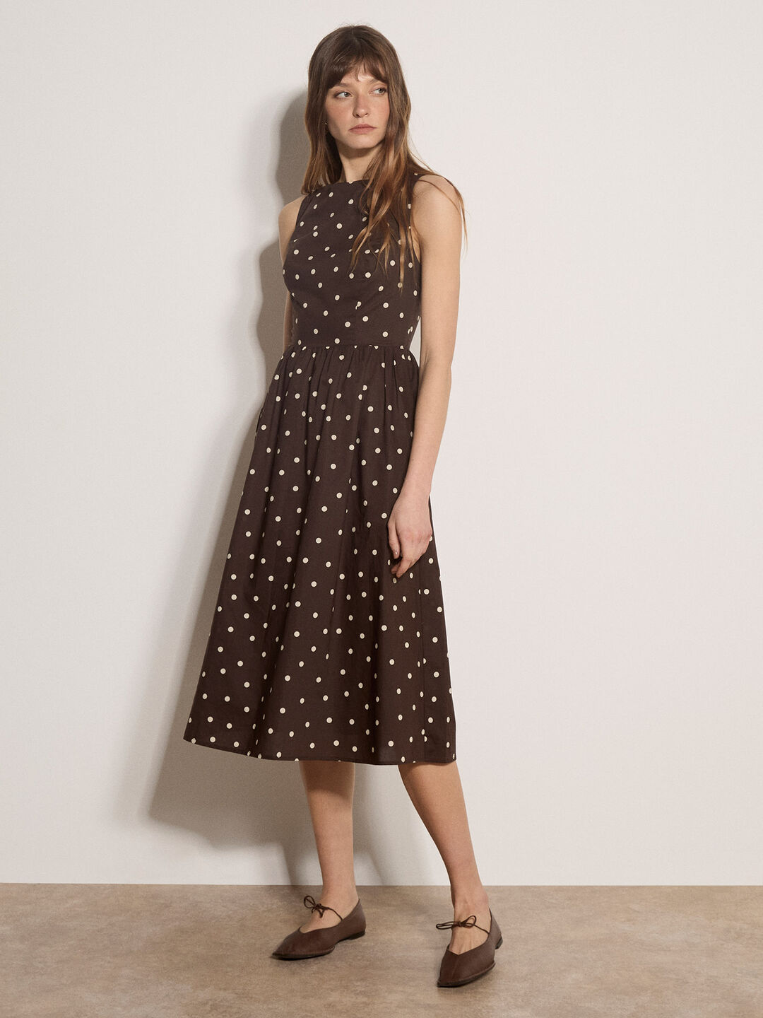 Polka Dot A-Line Cotton Midi Dress