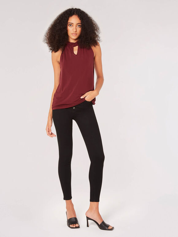 Keyhole Crepe Top, Burgundy, large