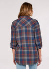 Checked Cotton Flannel Shirt, Blue, large