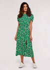 Floral Split Midi Dress, Green, large