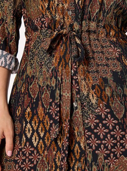 Patchwork Ikat Shirt Mini Dress