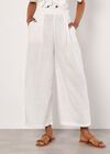 Linen Blend Cropped Palazzo Trousers, White, large