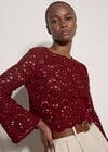 Boho Floral Cotton Crochet Top, Burgundy, large