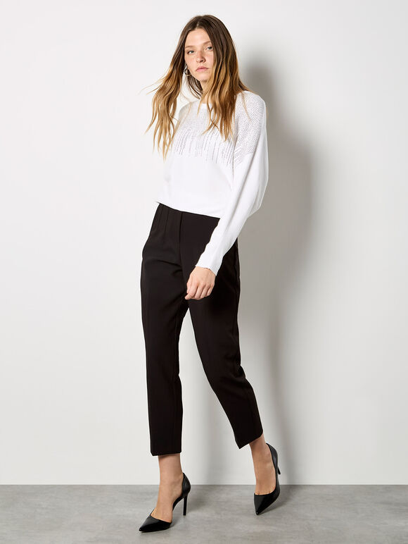 Stud Embellished Batwing Jumper, White, large