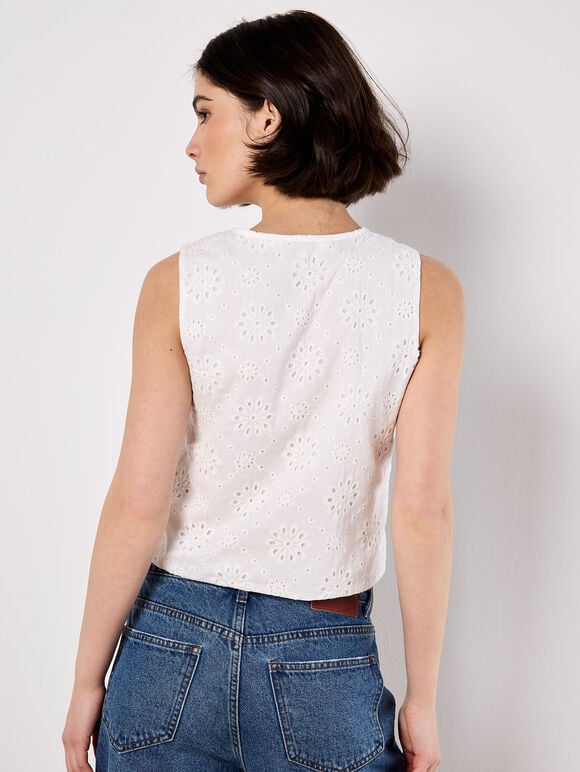Broderie Anglaise Tie-Up Waistcoat, White, large
