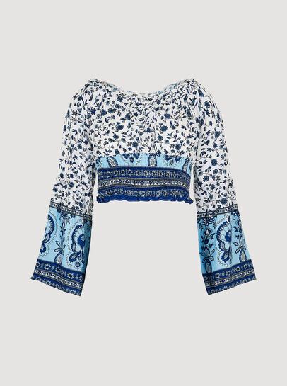 Sarasa Floral Cropped Milkmaid Top