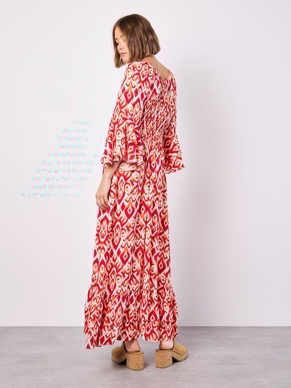 Ikat Swirls Maxi Dress, Red, large