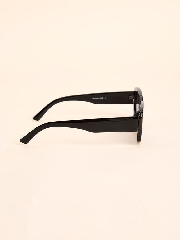 90s Style Square Sunglasses, Black, large