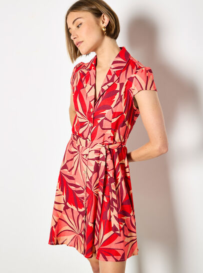 Tropical Leaf Shirt Mini Dress