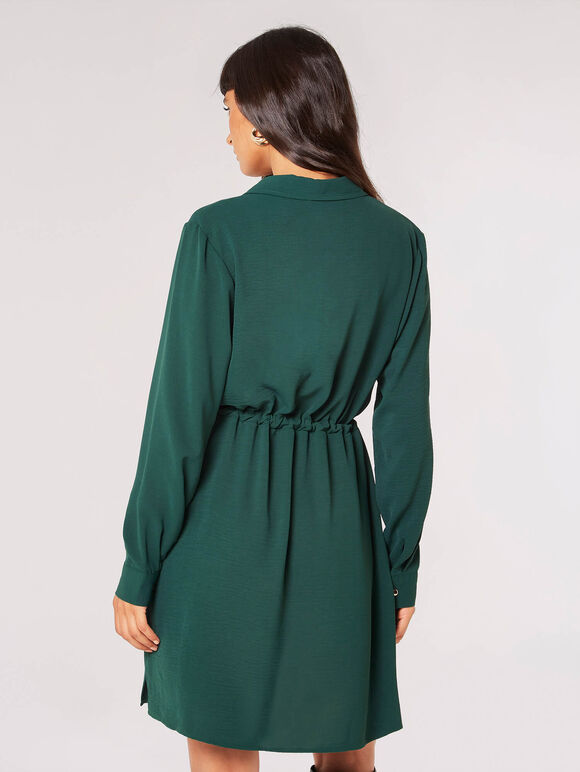 Drawstring Shirt Mini Dress, Green, large