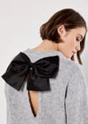 Bow Back Shimmer Fluffy Jumper, Grey, large