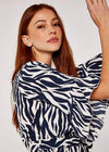 Zebra Print Dip Hem Dress, Navy, large