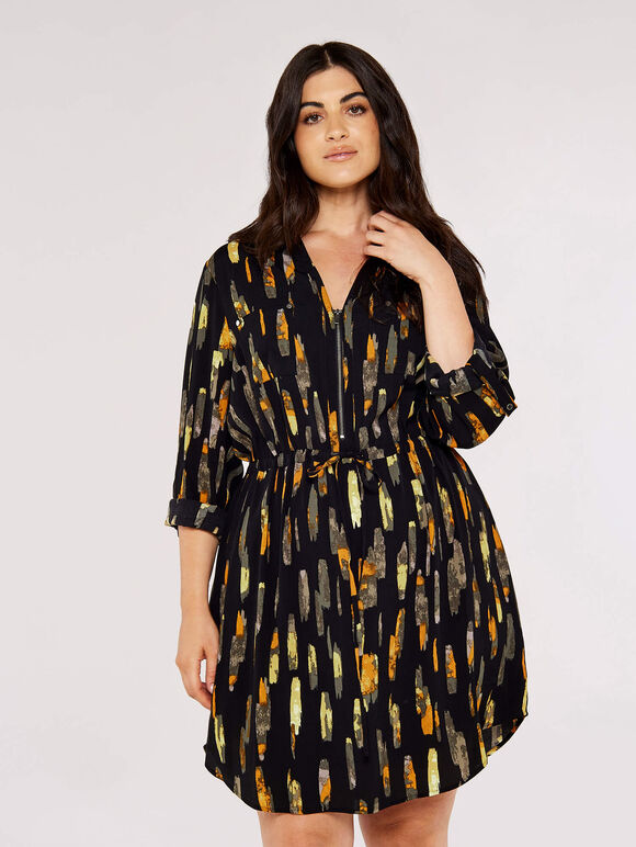 Curve Brushstroke Mini Dress, Black, large