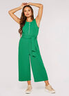 Zip Front Culotte Jumpsuit, Green, large