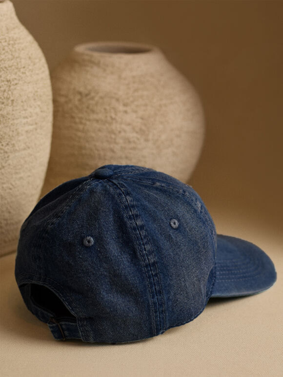 Stone Washed Denim Cap, Blue, large