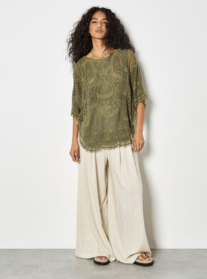 Cotton Blend Crochet Embroidered Top