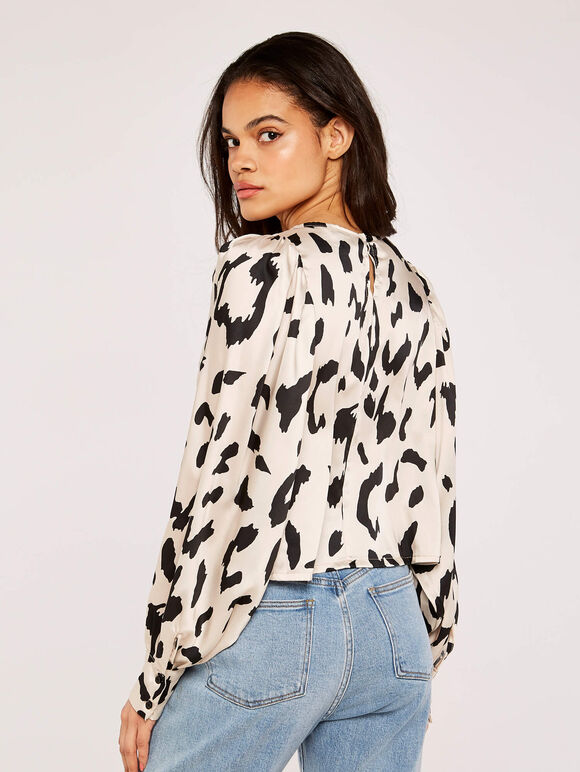 Cow Print Satin Top, Stone, large