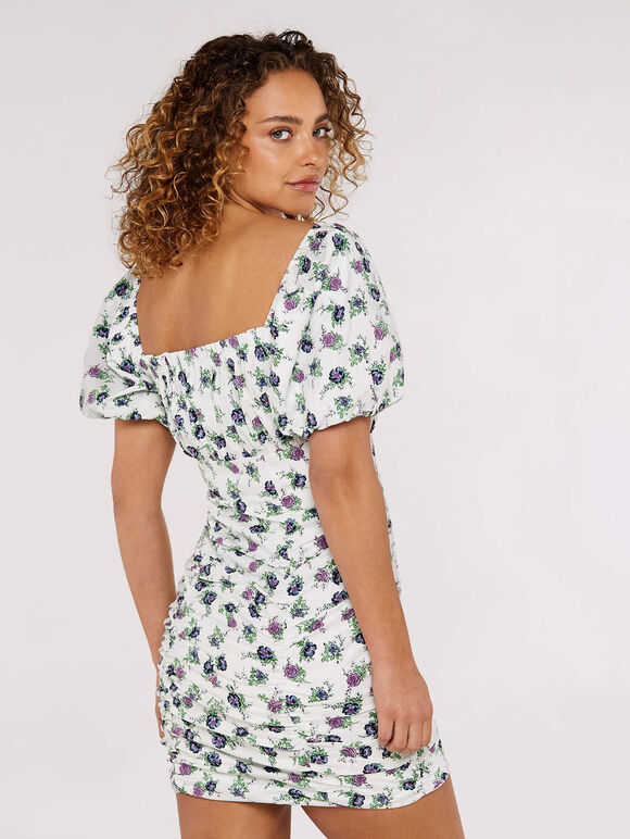 Floral Milkmaid Mini Dress, Cream, large