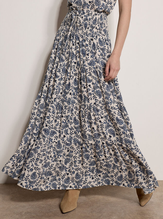 Painterly Paisley Tiered Maxi Skirt, Cream, large