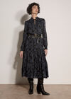 Paisley Metallic Shimmer Tiered Midi Dress, Black, large
