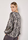 Snakeskin Hammered Satin Blouse, Grey, large