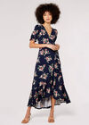 Floral Wrap Midi Dress, Navy, large