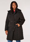 Manteau Parker matelassé avec ceinture Curve, noir, grand