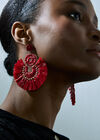 Raffia Fan Earrings, Red, large