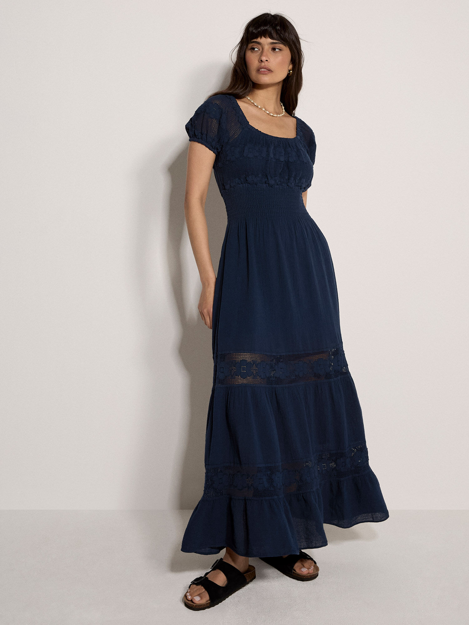 Floral Lace Cotton Milkmaid Maxi Dress | Apricot Clothing