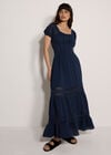 Floral Lace Milkmaid Maxi Dress, Navy, large