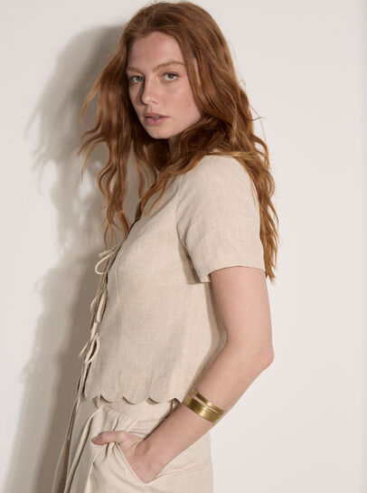 Linen Blend Tie-Up Top