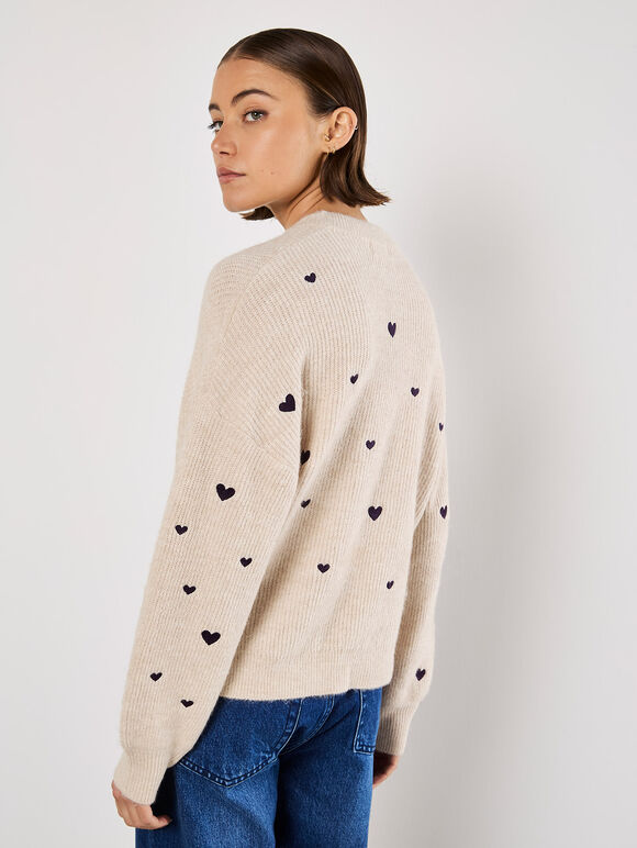 Embroidered Heart Jumper, Stone, large