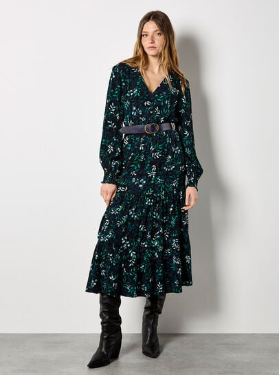 Eucalyptus Print Tiered Maxi Dress