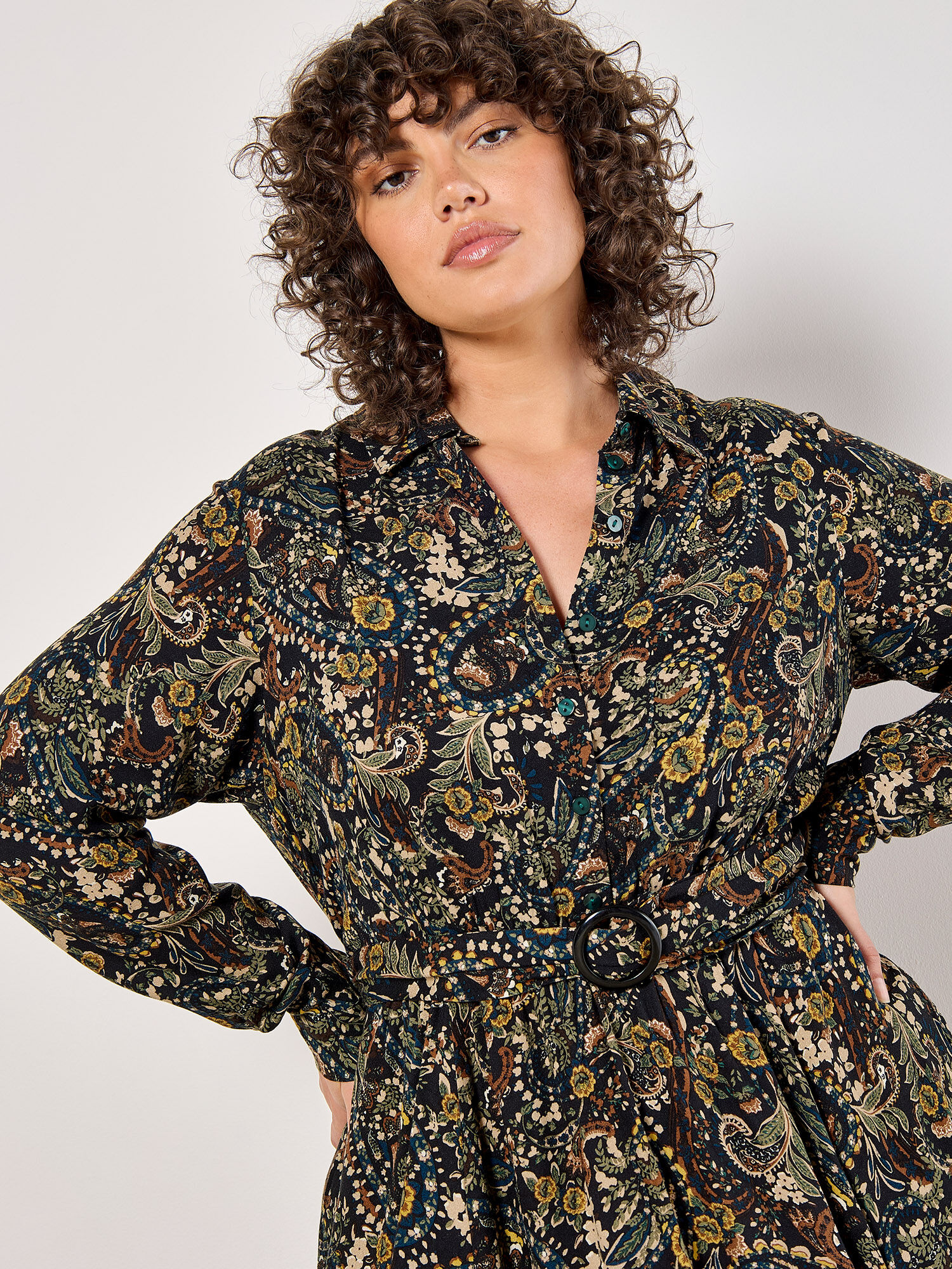 Curve Paisley Floral Shirt Midi Dress | Apricot Clothing