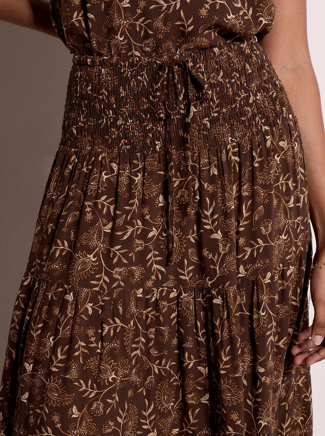 Painterly Paisley Tiered Maxi Skirt, Brown, large