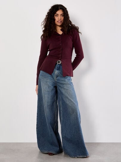 Button-Down Pleat Knit Top