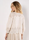 Embroidered Mesh Button Down Top, Stone, large