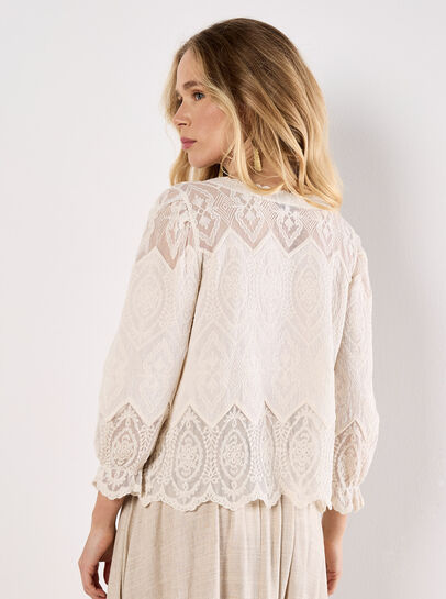 Embroidered Mesh Button Down Top