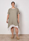 Slub Shimmer Tunic Mini Dress, Brown, large